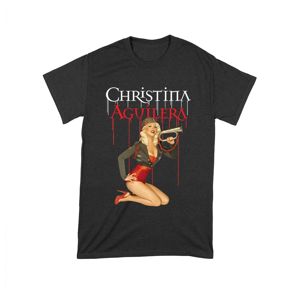 Cha-03_T-Black.jpg Retro Pin-Up Style Christina Aguilera T-Shirt With Red Microphone Pose Unisex Toddler – Viva Party