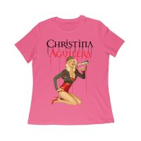 Retro Pin-Up Style Christina Aguilera T-Shirt with Red Microphone Pose Women Relaxed