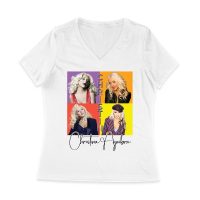 Pop Art Style Christina Aguilera T-Shirt with Four Retro Portrait Blocks Women Jersey V-Neck