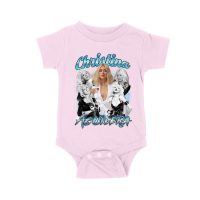 Christina Aguilera Grayscale Collage T-Shirt with Blue Name Highlight Unisex Baby Jersey