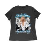 Christina Aguilera Grayscale Collage T-Shirt with Blue Name Highlight Women Relaxed – Viva Party