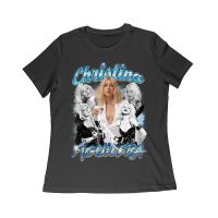 Christina Aguilera Grayscale Collage T-Shirt with Blue Name Highlight Women Relaxed – Viva Party