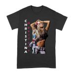 Side Pose Christina Aguilera T-Shirt with Vertical Name Graphic Design Unisex Adult – Viva Party