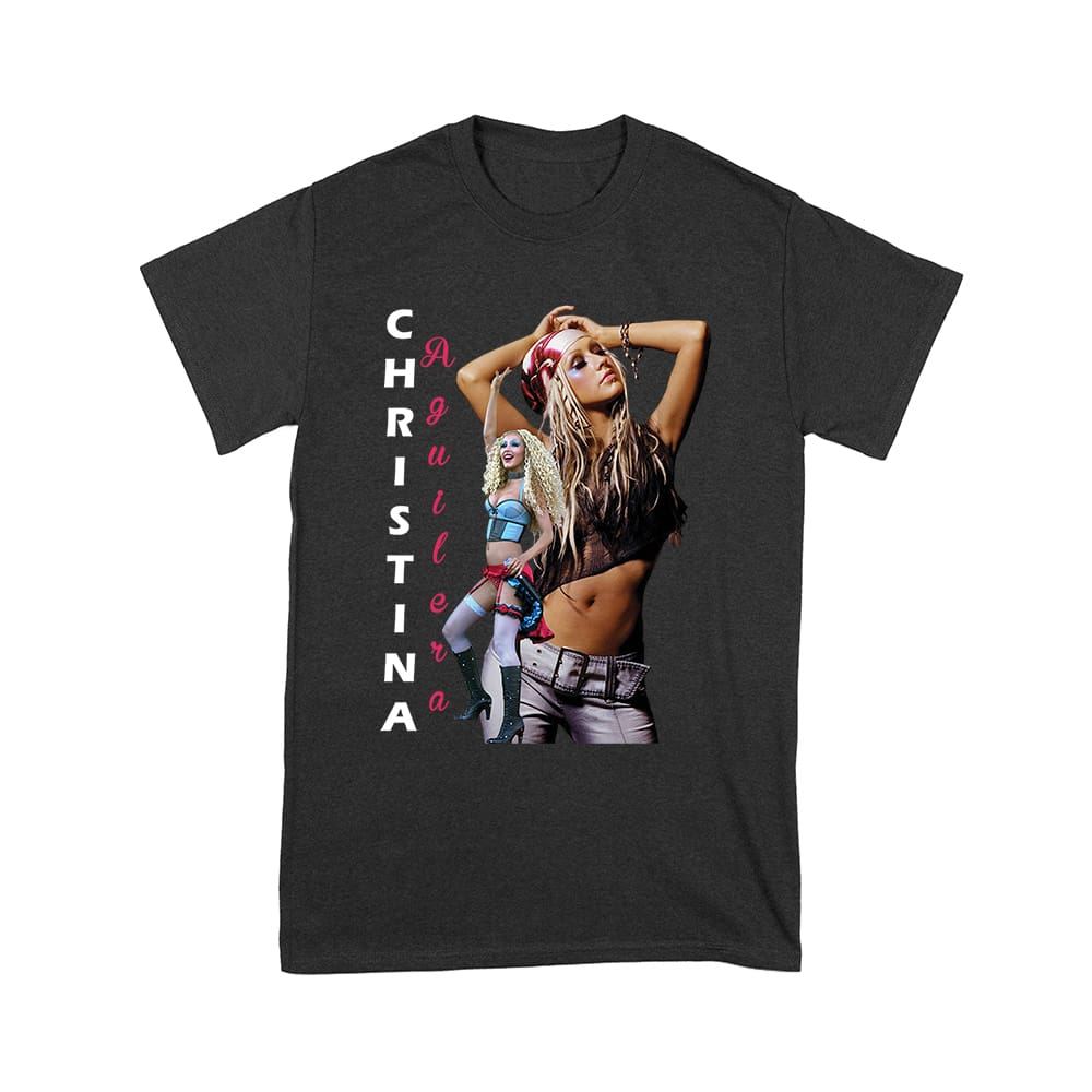 Cha-09_Y-Black.jpg Side Pose Christina Aguilera T-Shirt With Vertical Name Graphic Design Unisex Youth – Viva Party