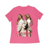 Sassy Christina Aguilera T-Shirt with Red Dress and Confident Expression Women Relaxed