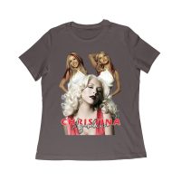 Sassy Christina Aguilera T-Shirt with Red Dress and Confident Expression Women Relaxed