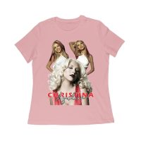Sassy Christina Aguilera T-Shirt with Red Dress and Confident Expression Women Relaxed