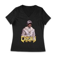 Cris-MJ in White Jacket with Bold Gold Logo Women Jersey V-Neck – Viva Party
