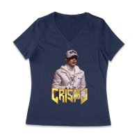 Cris-MJ in White Jacket with Bold Gold Logo Women Jersey V-Neck