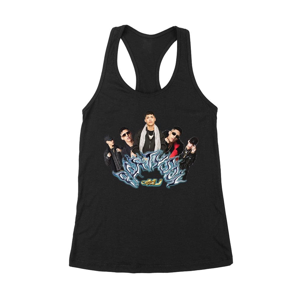 Cmj-06_Wrtt-Black.jpg Cris-Mj Graffiti Art Style With Rap Group Pose Women'S Racerback Tank Top – Viva Party