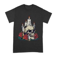 Dia de Muertos Sugar Skull T-Shirt ? Elegant Candles and Red Roses Day of the Dead Design Unisex Adult – Viva Party