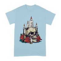 Dia de Muertos Sugar Skull T-Shirt ? Elegant Candles and Red Roses Day of the Dead Design Unisex Adult