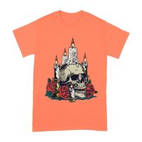 Dia de Muertos Sugar Skull T-Shirt ? Elegant Candles and Red Roses Day of the Dead Design Unisex Adult