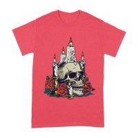 Dia de Muertos Sugar Skull T-Shirt ? Elegant Candles and Red Roses Day of the Dead Design Unisex Adult