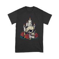 Dia de Muertos Sugar Skull T-Shirt ? Elegant Candles and Red Roses Day of the Dead Design Unisex Youth – Viva Party