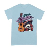 Dia de Los Muertos T-Shirt ? Sugar Skull with Mexican Hat, Red Roses, and Guitar Day of the Dead Design Unisex Adult