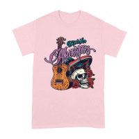 Dia de Los Muertos T-Shirt ? Sugar Skull with Mexican Hat, Red Roses, and Guitar Day of the Dead Design Unisex Adult