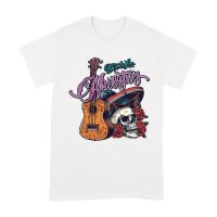Dia de Los Muertos T-Shirt ? Sugar Skull with Mexican Hat, Red Roses, and Guitar Day of the Dead Design Unisex Adult
