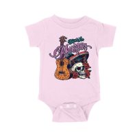 Dia de Los Muertos T-Shirt ? Sugar Skull with Mexican Hat, Red Roses, and Guitar Day of the Dead Design Unisex Baby Jersey