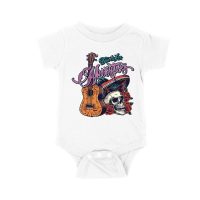 Dia de Los Muertos T-Shirt ? Sugar Skull with Mexican Hat, Red Roses, and Guitar Day of the Dead Design Unisex Baby Jersey
