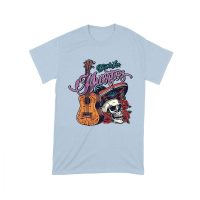 Dia de Los Muertos T-Shirt ? Sugar Skull with Mexican Hat, Red Roses, and Guitar Day of the Dead Design Unisex Toddler