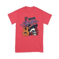 Dia de Los Muertos T-Shirt ? Sugar Skull with Mexican Hat, Red Roses, and Guitar Day of the Dead Design Unisex Youth