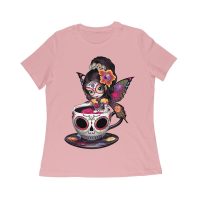 Vibrant Dia de Muertos Fairy T-Shirt with Sugar Skull Art in a Teacup, Perfect for Day of the Dead Celebration Women Relaxed