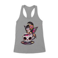 Vibrant Dia de Muertos Fairy T-Shirt with Sugar Skull Art in a Teacup, Perfect for Day of the Dead Celebration Women's Racerback Tank Top