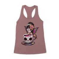 Vibrant Dia de Muertos Fairy T-Shirt with Sugar Skull Art in a Teacup, Perfect for Day of the Dead Celebration Women's Racerback Tank Top