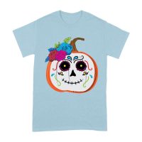 Unique Pumpkin Shape Skull T-Shirt, Perfect for Fall and Dia de Muertos Celebrations Unisex Adult