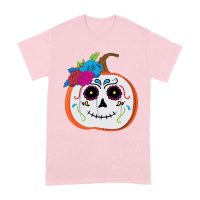 Unique Pumpkin Shape Skull T-Shirt, Perfect for Fall and Dia de Muertos Celebrations Unisex Adult
