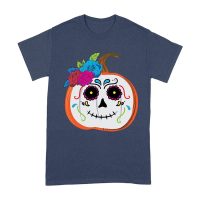 Unique Pumpkin Shape Skull T-Shirt, Perfect for Fall and Dia de Muertos Celebrations Unisex Adult