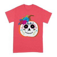 Unique Pumpkin Shape Skull T-Shirt, Perfect for Fall and Dia de Muertos Celebrations Unisex Adult