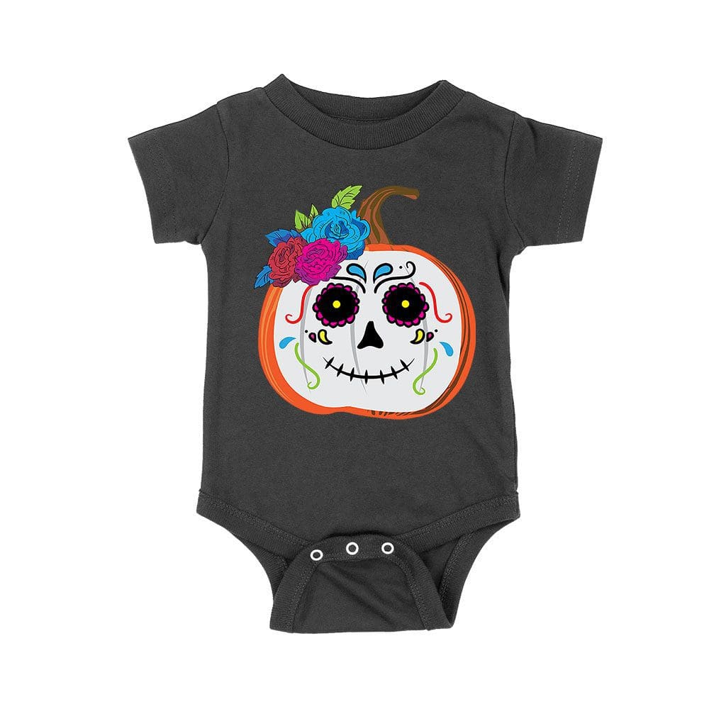 Ddmt-10_Rs-Black.jpg Unique Pumpkin Shape Skull T-Shirt, Perfect For Fall And Dia De Muertos Celebrations Unisex Baby Jersey – Viva Party