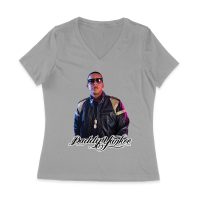 Daddy Yankee Collage T-Shirt with Multiple Action Poses and Signature Women Jersey V-Neck
