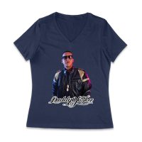 Daddy Yankee Collage T-Shirt with Multiple Action Poses and Signature Women Jersey V-Neck