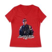 Daddy Yankee Collage T-Shirt with Multiple Action Poses and Signature Women Jersey V-Neck