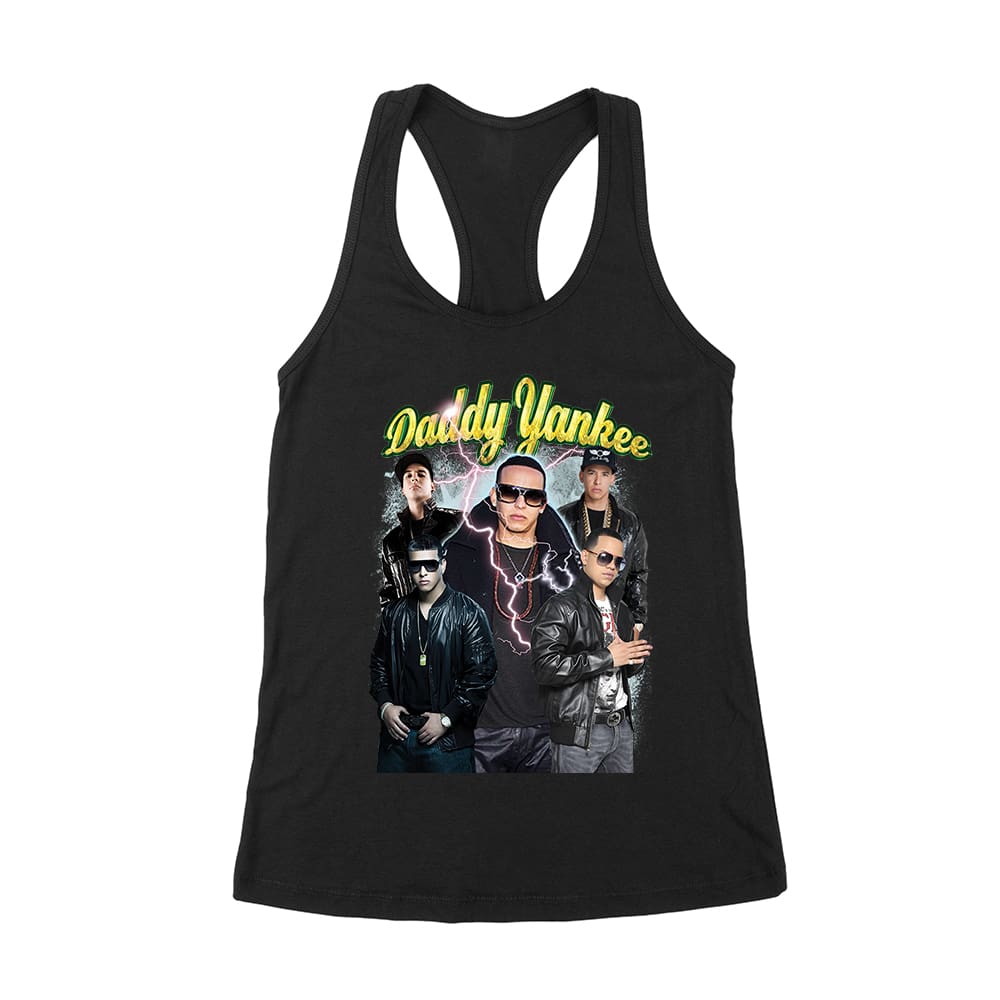 Ddy-04_Wrtt-Black.jpg Daddy Yankee Classic Portrait T-Shirt With Hat And Reflective Glow Women'S Racerback Tank Top – Viva Party