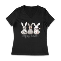 Happy Easter Bunnies T-Shirt - Cute Spring Bunny & Egg Hunting Tee for Easter Lovers Women Jersey V-Neck – Viva Party