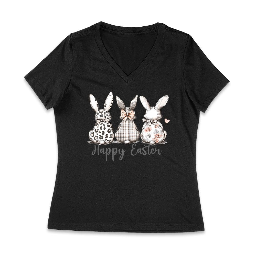 East-14_Wvn-Black.jpg Happy Easter Bunnies T-Shirt - Cute Spring Bunny &Amp;Amp; Egg Hunting Tee For Easter Lovers Women Jersey V-Neck – Viva Party