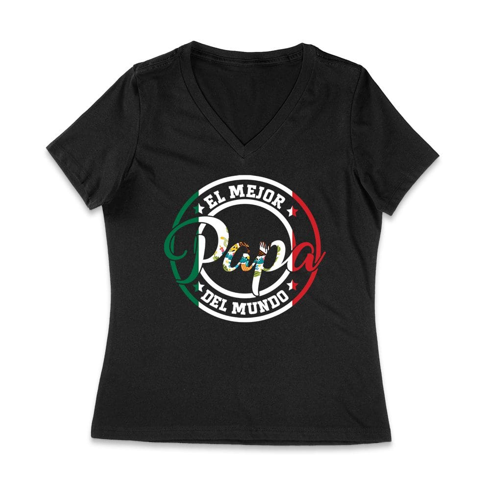 Fdt-19_Wvn-Black.jpg El-Mejor-Papa-Del-Mundo Mexican Father'S-Day T-Shirt Gift For Dad Women Jersey V-Neck – Viva Party