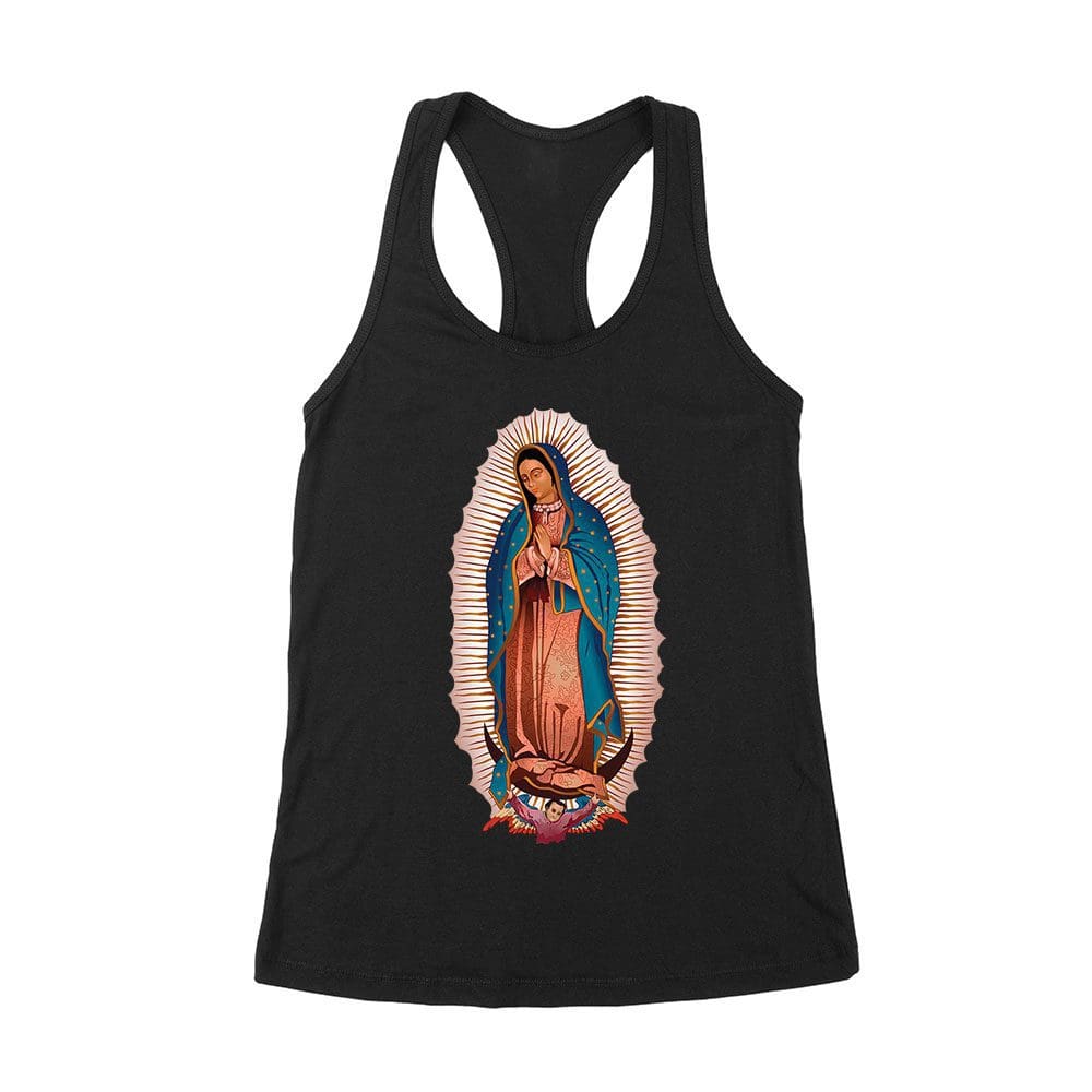 Glt-11_Wrtt-Black.jpg Our Lady Of Guadalupe Virgin Mary T-Shirt - Beautiful Catholic Faith Tee For Women, Religious Devotional Apparel, Spiritual Gift Women'S Racerback Tank Top – Viva Party