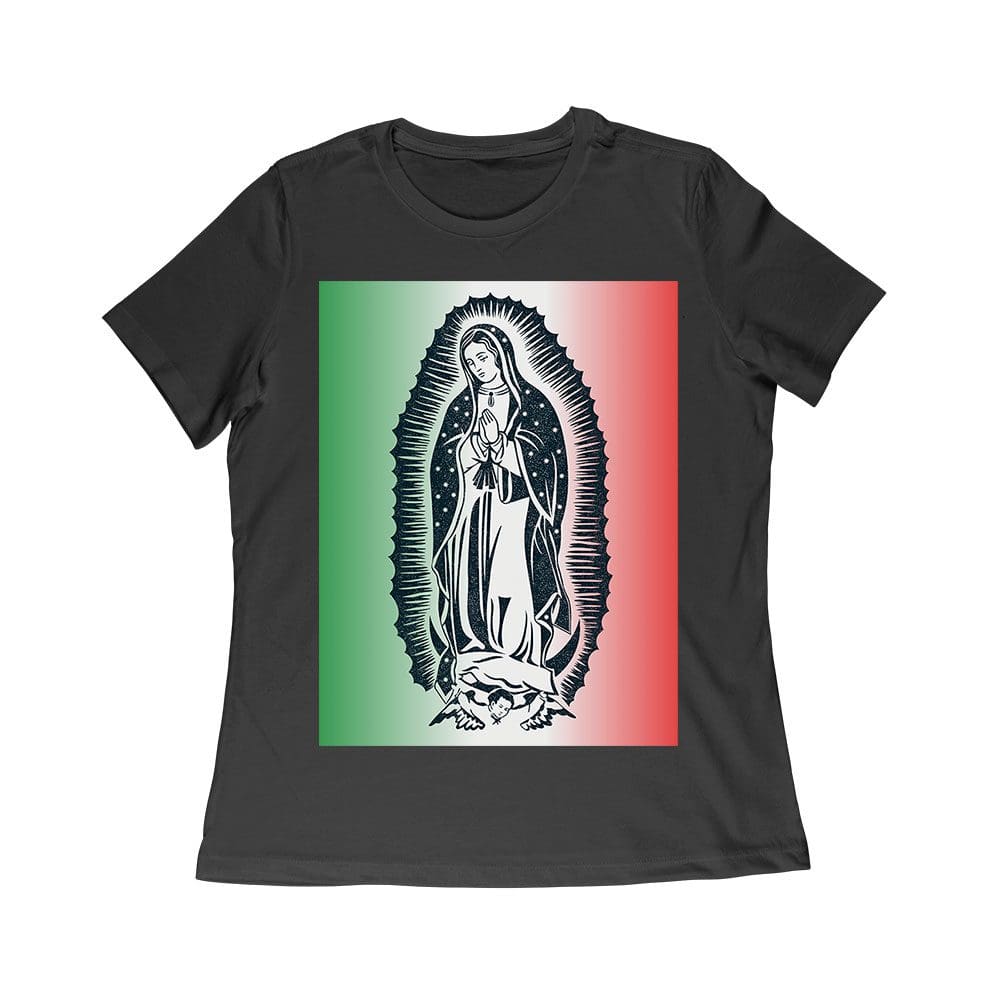 Glt-12_Wr-Black.jpg Our Lady Of Guadalupe Virgin Mary T-Shirt - Inspirational Catholic Faith Apparel, Religious Devotional Tee For Women, Spiritual Gift Women Relaxed – Viva Party