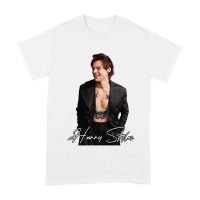 Stylish Black and White Hary-Styls Portrait Graphic Tee for True Fans Unisex Adult