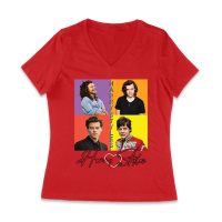 Retro Pop Color Blocks Hary-Styls Graphic T-Shirt for Music Lovers Women Jersey V-Neck