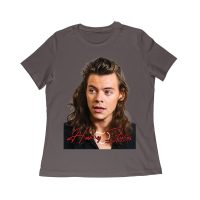 Close-Up Face Hary-Styls Fan Art Tee with Signature Script Font Women Relaxed