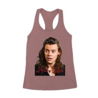 Close-Up Face Hary-Styls Fan Art Tee with Signature Script Font Women's Racerback Tank Top