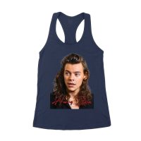 Close-Up Face Hary-Styls Fan Art Tee with Signature Script Font Women's Racerback Tank Top