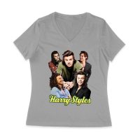 Group Expressions Collage Hary-Styls T-Shirt with Artistic Layout Women Jersey V-Neck