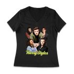 Group Expressions Collage Hary-Styls T-Shirt with Artistic Layout Women Jersey V-Neck – Viva Party